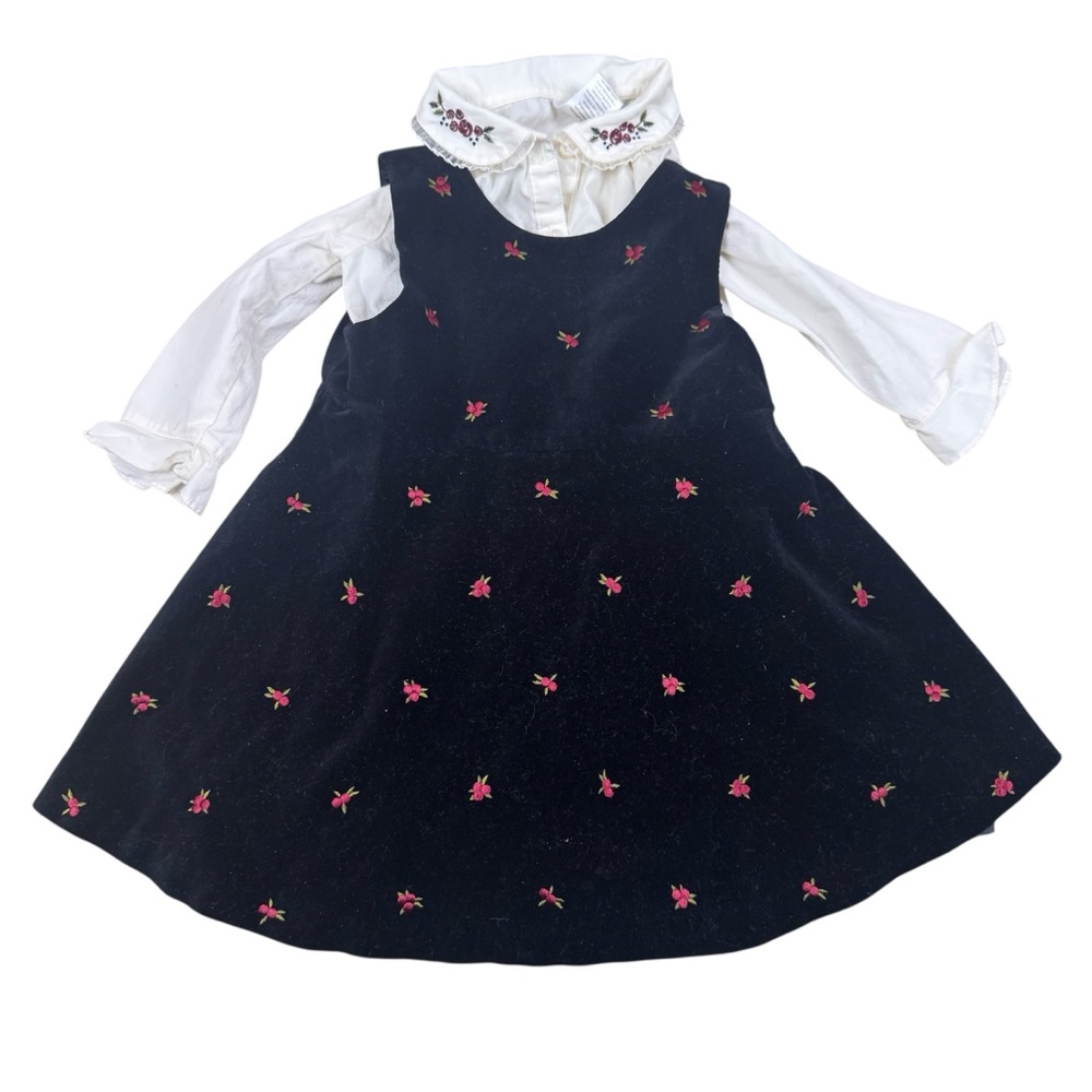 Gymboree Velour Black Embroidered Floral & Matching Long Sleeve Shirt Girls 3T